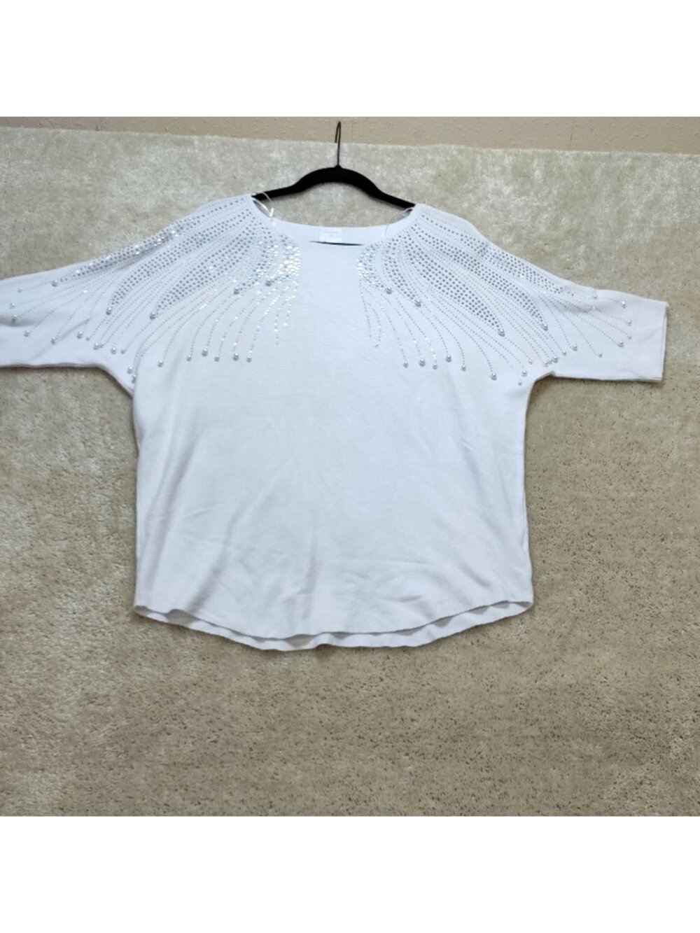 Luna Sweater Knit Top Women Size XL Rhinestone Faux Pearl Dolman Viscose Blend